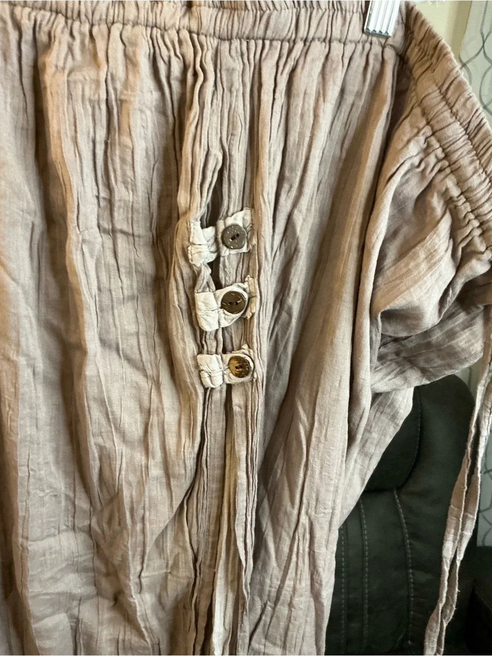 TC Women's Capris in Light Taupe with Button & Tie Detail - Picture 2 of 6